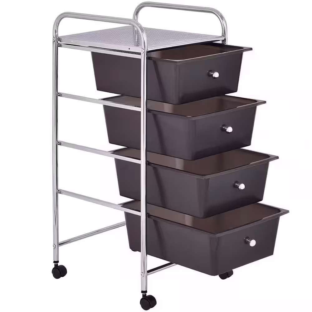 Costway 12.6 in. W x 30 in. H Black Pull-Out Plastic 4-Drawer Rolling Storage Cart