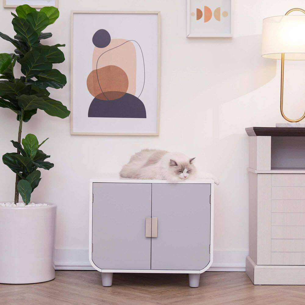 TEAMSON PETS Dyad Alpine White Wooden Cat Litter Box