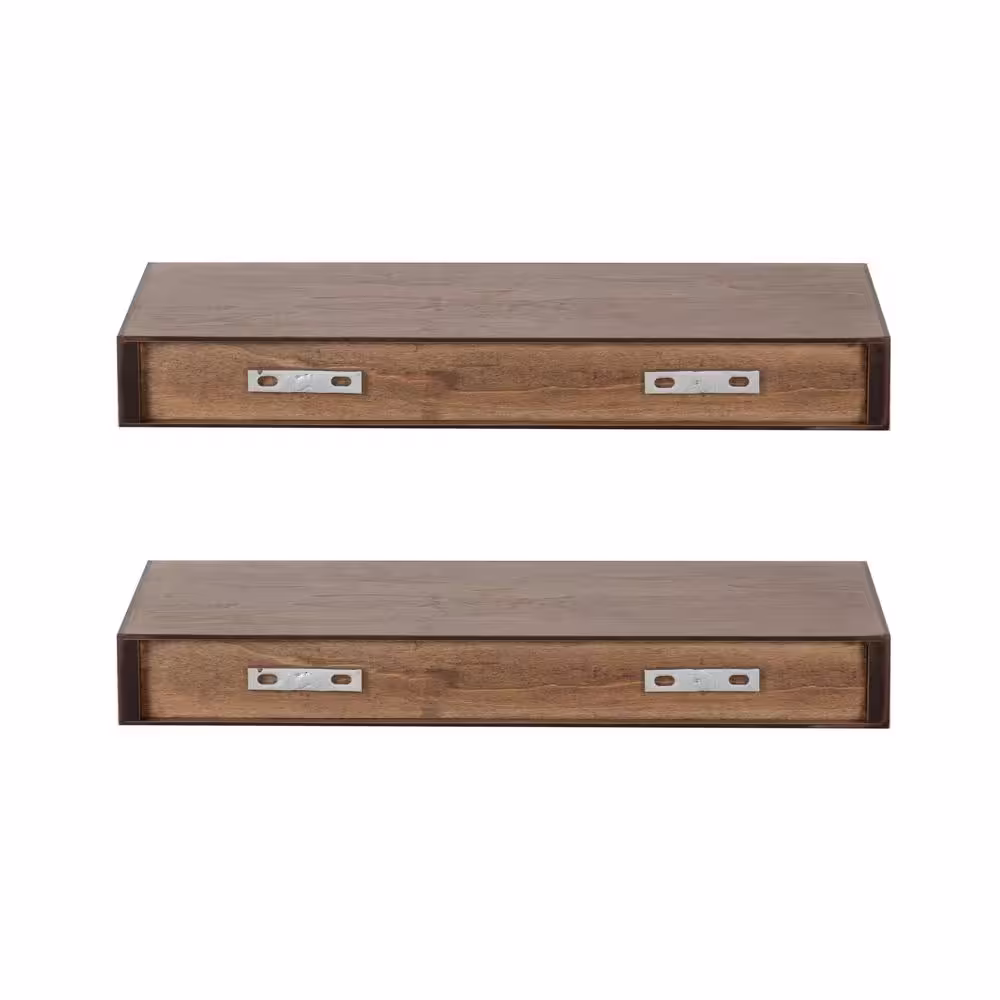 Kate and Laurel Havlock 8 in. x 18 in. x 2.25 in. Rustic Brown Wood Floating Decorative Wall Shelf With Brackets Without Cubbies