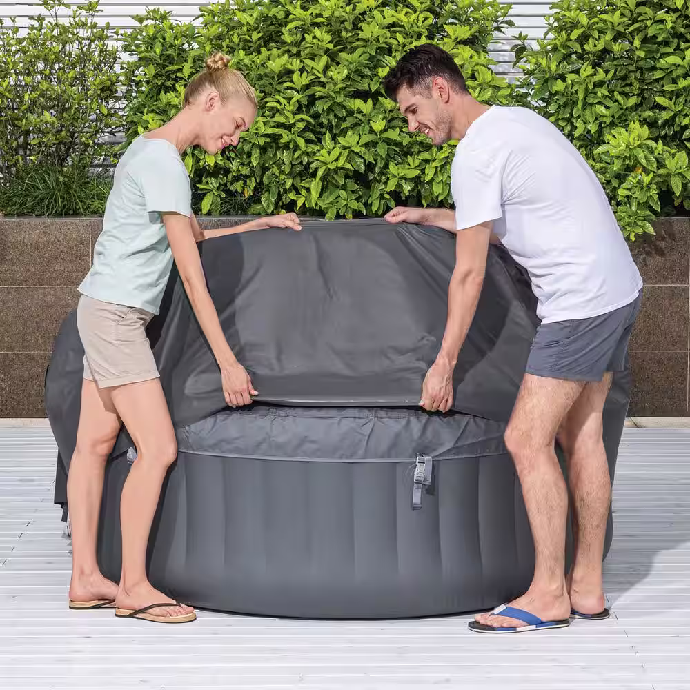 None 71 in. x 26 in. Waterproof Round Thermal Spa Cover in Gray