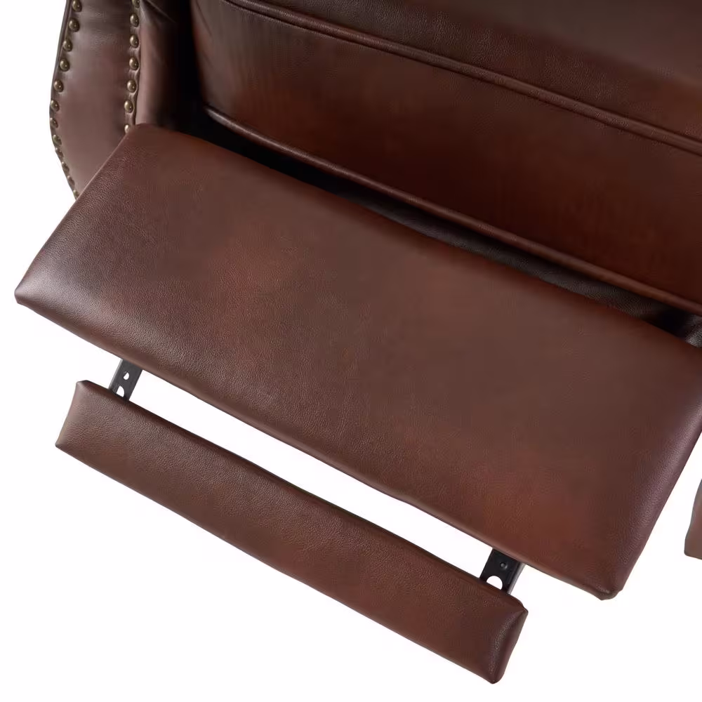 Noble House Neville 37 in. Width Big and Tall Brown Faux Leather Nailhead Trim Club Recliner