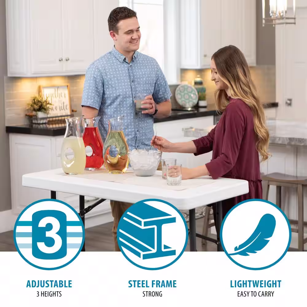 Lifetime 4 ft. White Granite Resin Adjustable Height Commercial Folding Table