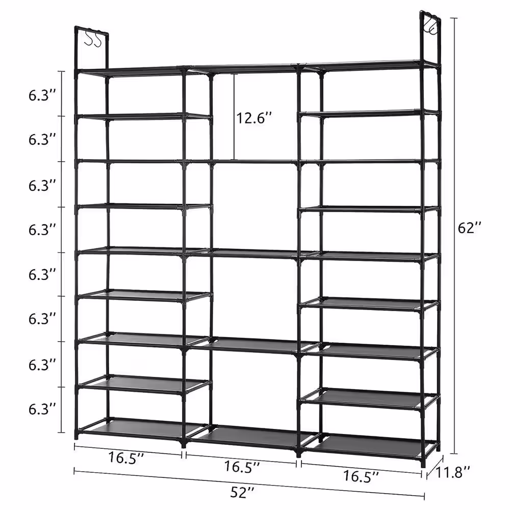 None 62 in. H 55-Pair Black Metal Shoe Rack