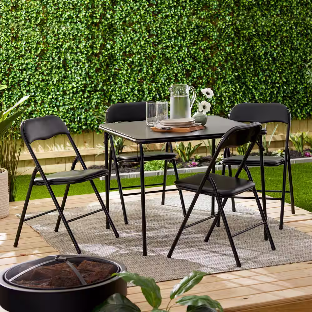 Plastic Development Group 5-Piece 34 in. Black Card Table and 4 Chairs Furniture Set