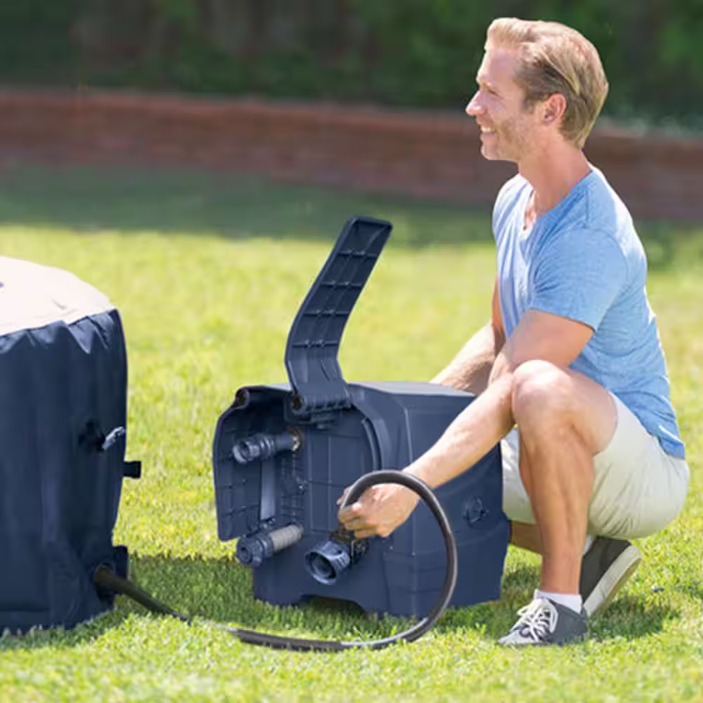 None PureSpa Plus 4-Person Inflatable Square Hot Tub Spa and Attachable Snack Tray, Tan (4 Pack)