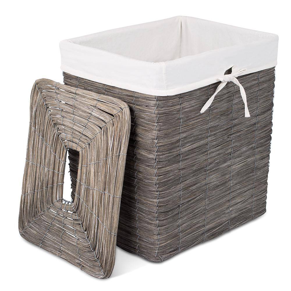 BirdRock Home Grey Rustic Woven Wood Peel Laundry Hamper with Lid