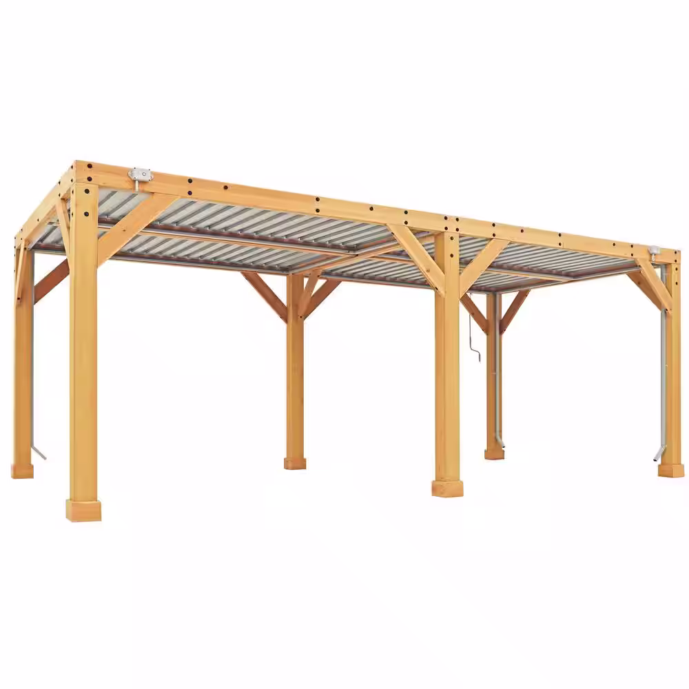 Yardistry Meridian 10 ft. x 20 ft. Premium Cedar Patio Shade Pergola with Gray Louvered Roof Panels and Built-In Gutter System