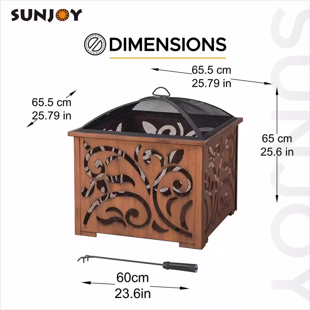 Sunjoy Ventura 26 in. Square Steel Wood Burning Firepit