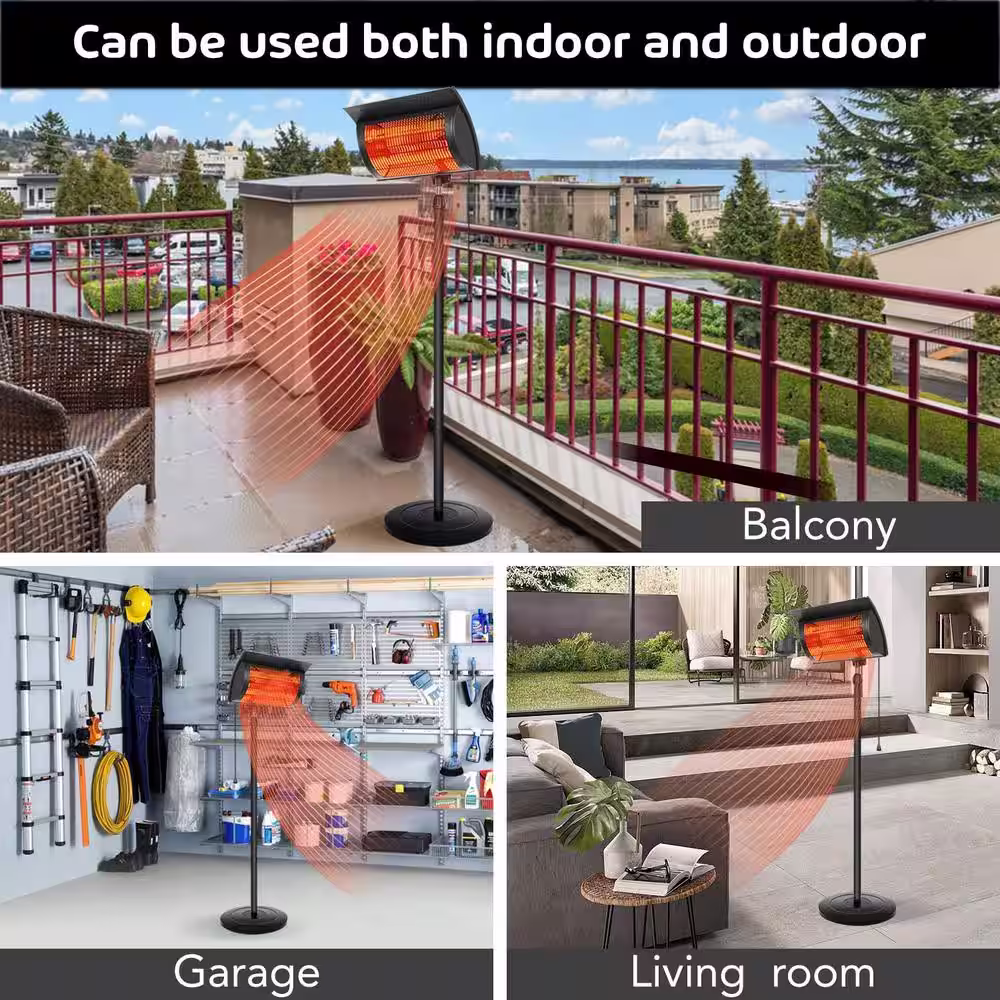 None 750-Watt/1,500-Watt Metal Electric Standing Patio Heater