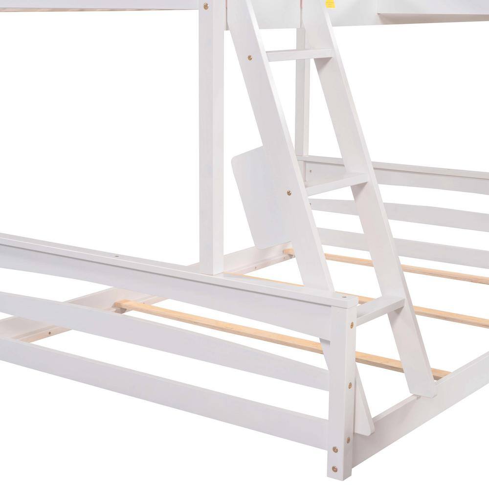 Harper & Bright Designs L-Shaped White Twin Over Full Triple Bunk Bed with Ladder, Slide and Desk