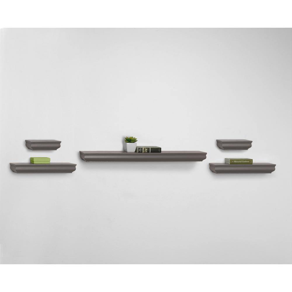 Melannco 16 in. x 4 in. x 1.75 in. Gray Wall Mounting Shelves (Set of 5)
