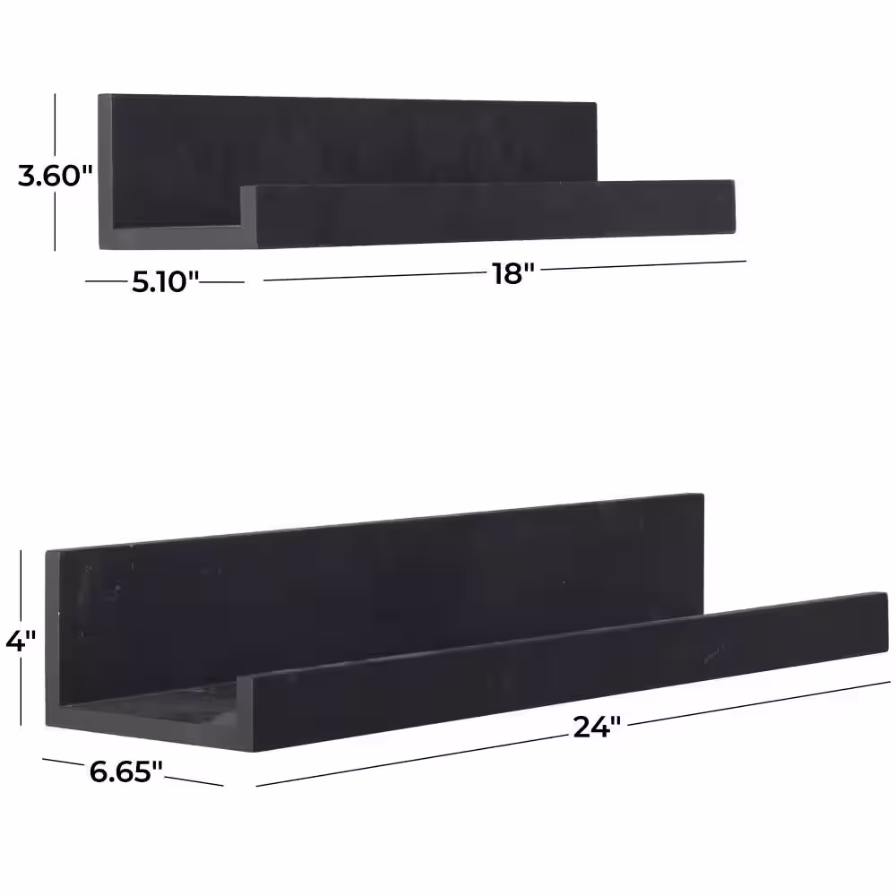 CosmoLiving by Cosmopolitan Black 2 Shelves Wood Wall Shelf with Lip (Set of 2)