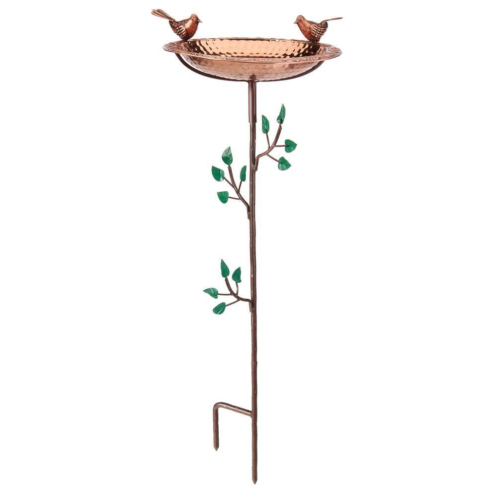 Good Directions Pure Copper Birdbath, Featuring Two Copper Birds and a Tree Themed Multi-Pronged Garden Pole