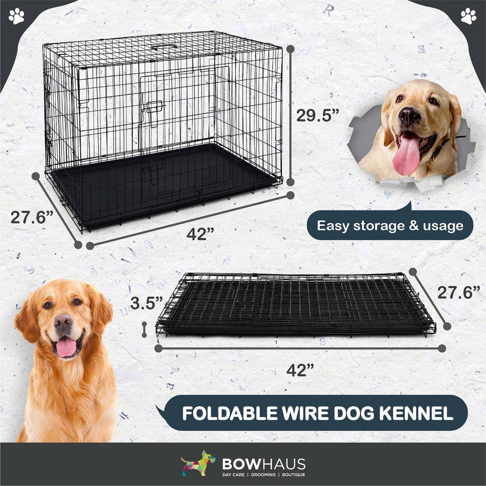 None Foldable Dog Crate Wire Metal Dog Kennel w/Divider Panel, Leak-Proof Pan and Protecting Feet - 42 in. W