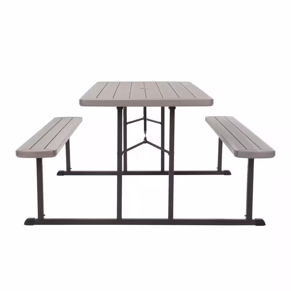 Cosco 6 ft. Folding Blow Mold Picnic Table Taupe Wood Grain with Brown Legs