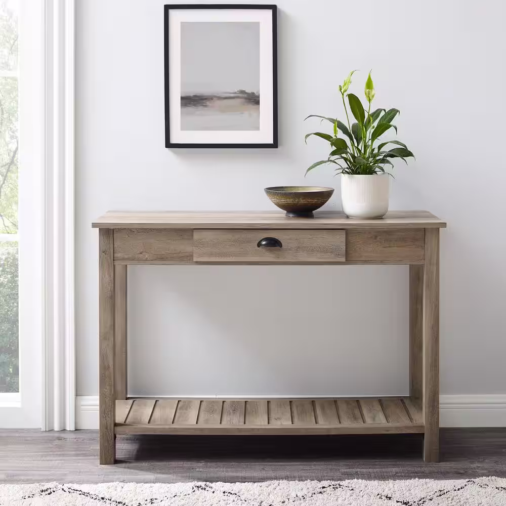 Walker Edison Furniture Company Country 48 in. Gray Wash Standard Rectangle Wood Console Table with Drawers
