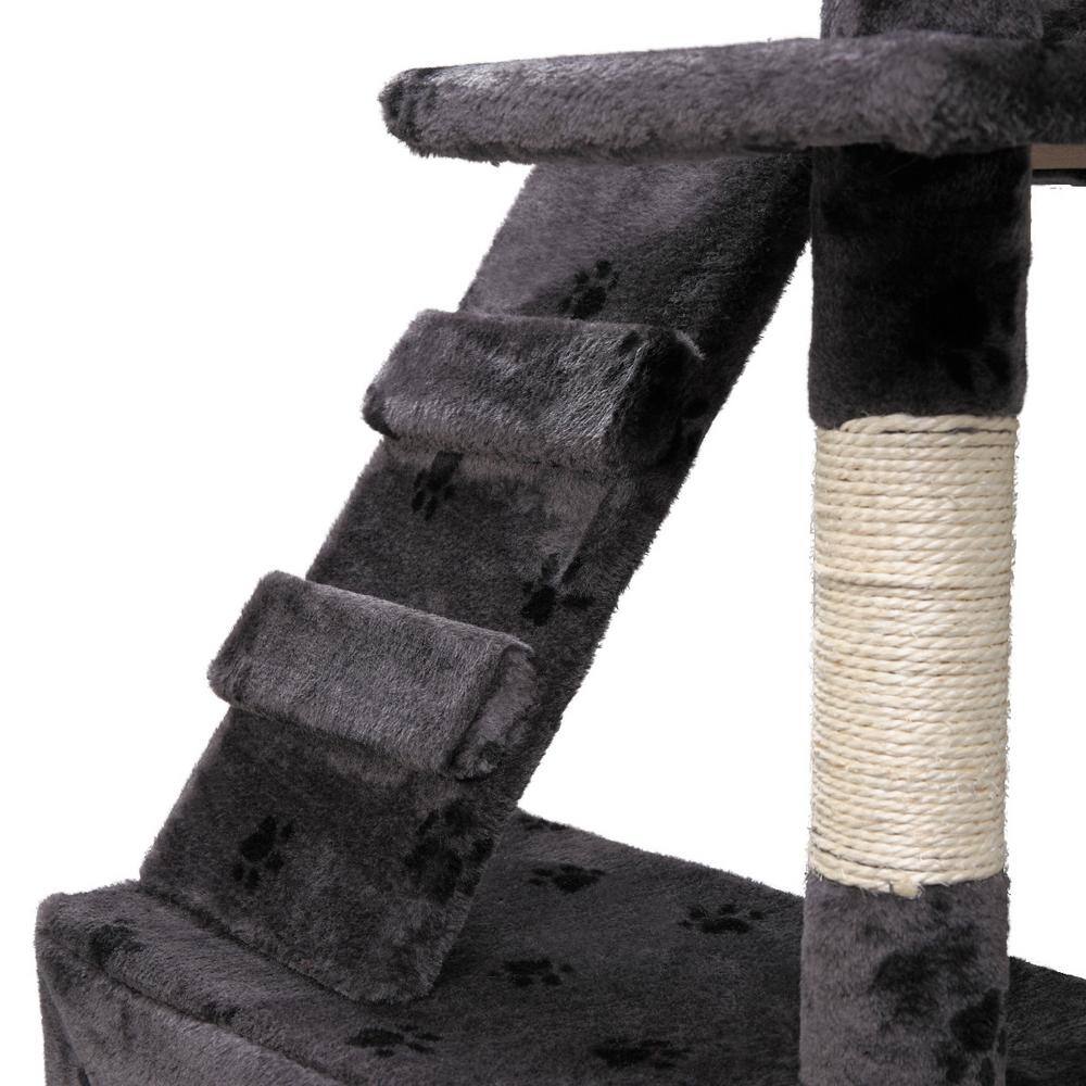 COZIWOW 67 in. Grey with Paw Print Cat Tree Tower Kitten Condo House