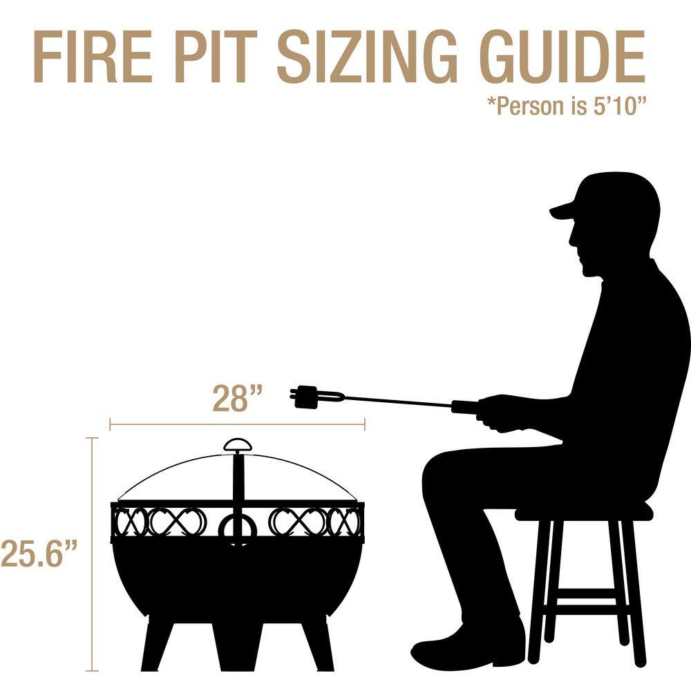 Pleasant Hearth Gable 28 in. W x 25.5 in. H Round Steel Wood Burning Black Fire Pit with Poker