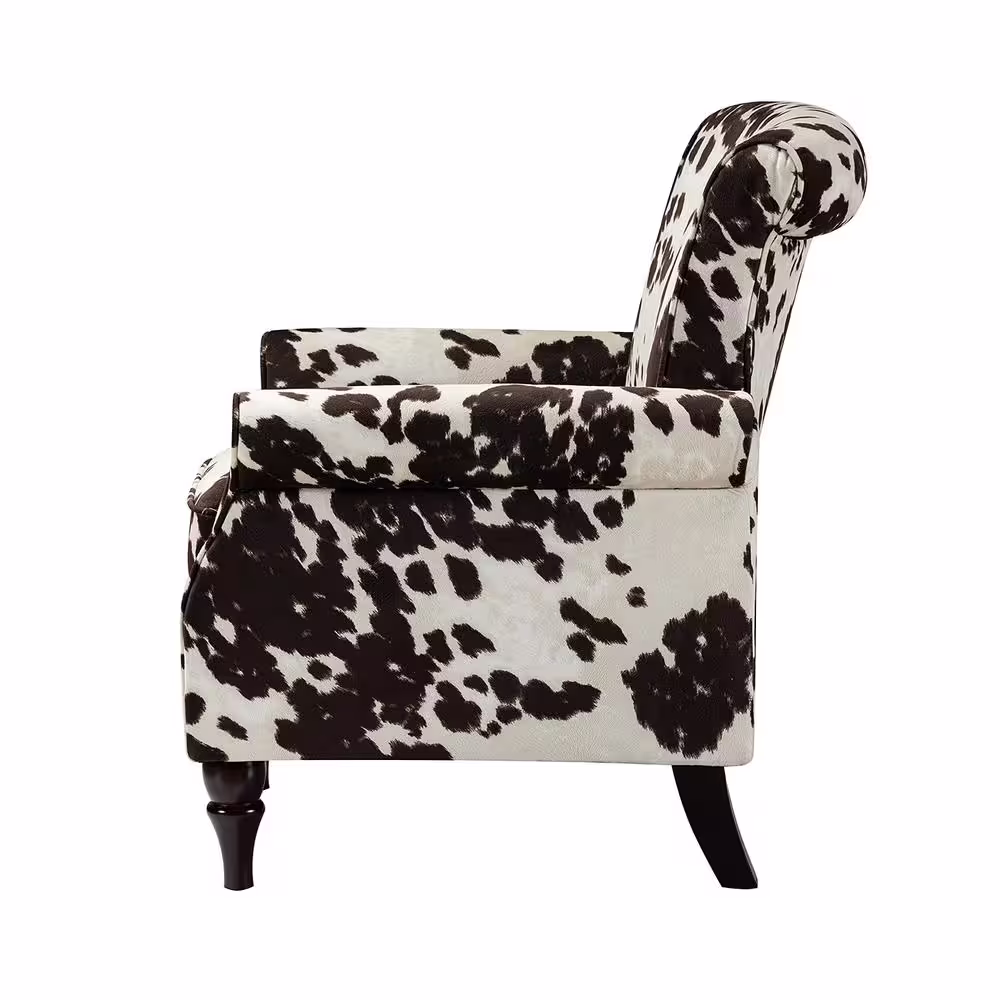 JAYDEN CREATION Auria Contemporary Cowhide Polyester Arm Chair with Nailhead Trim and Turned Legs