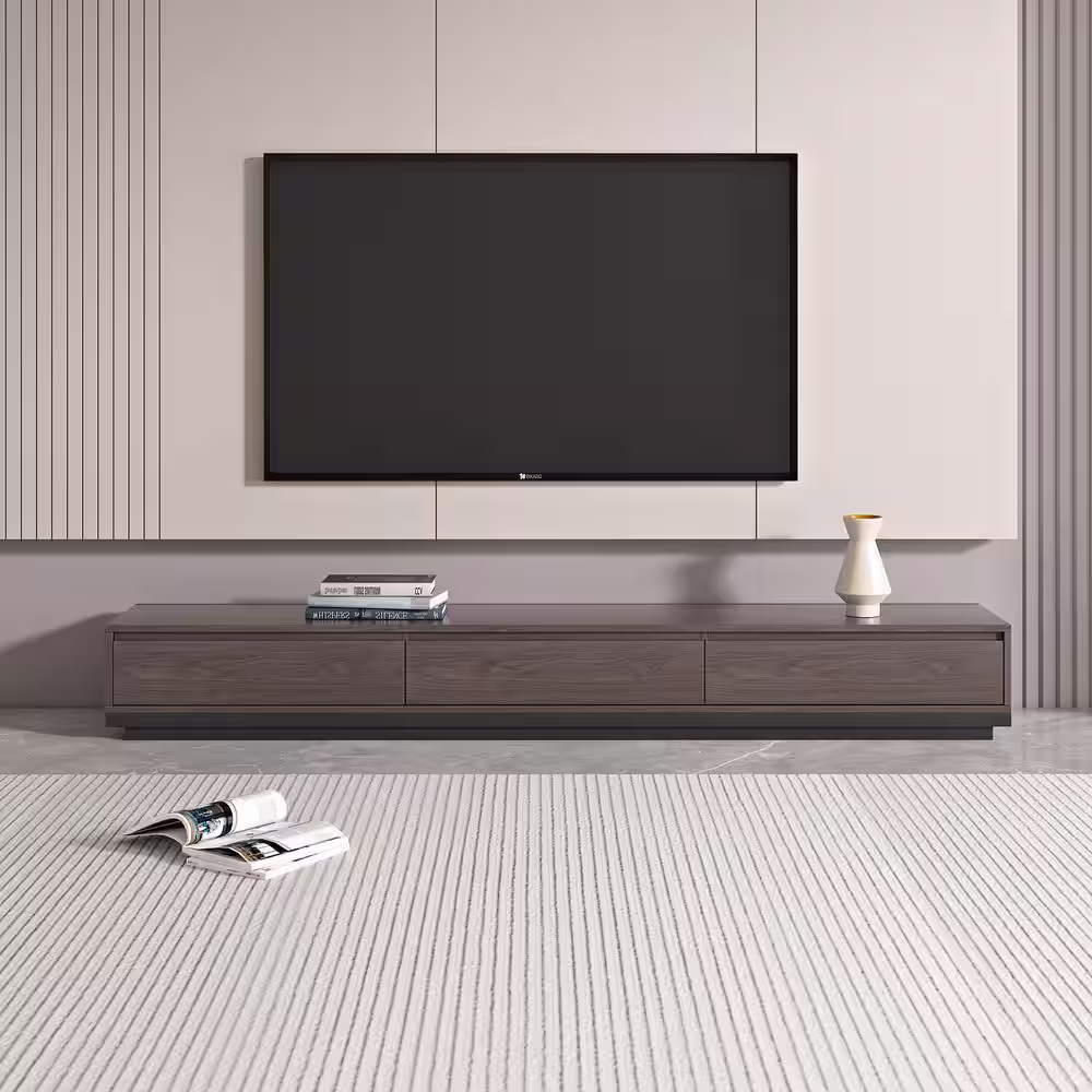 THE RIGHT PATH 118 in. Modern Walnut Veneer Retractable TV Stand Extendable Media Console with 3 Drawers