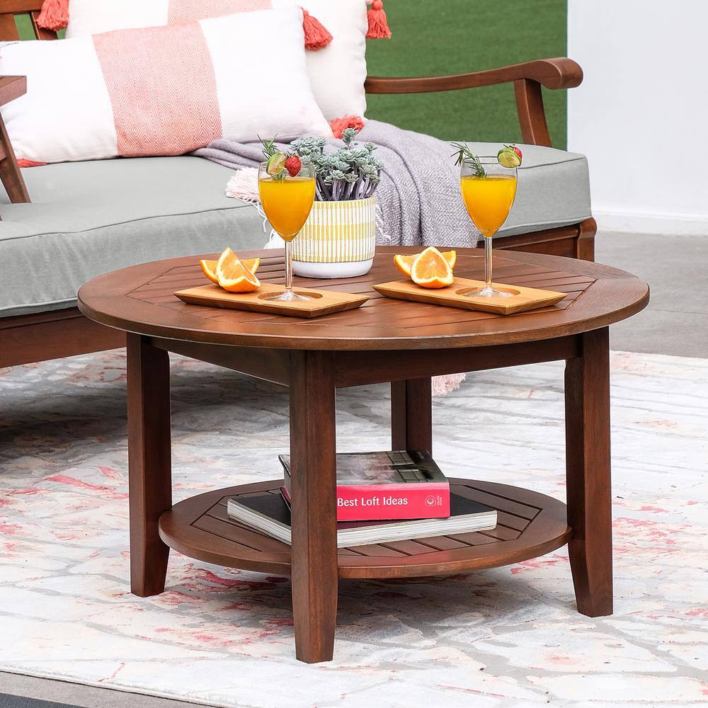 None Wales 4-Piece Wood Patio Conversation Set with Oyster Cushion