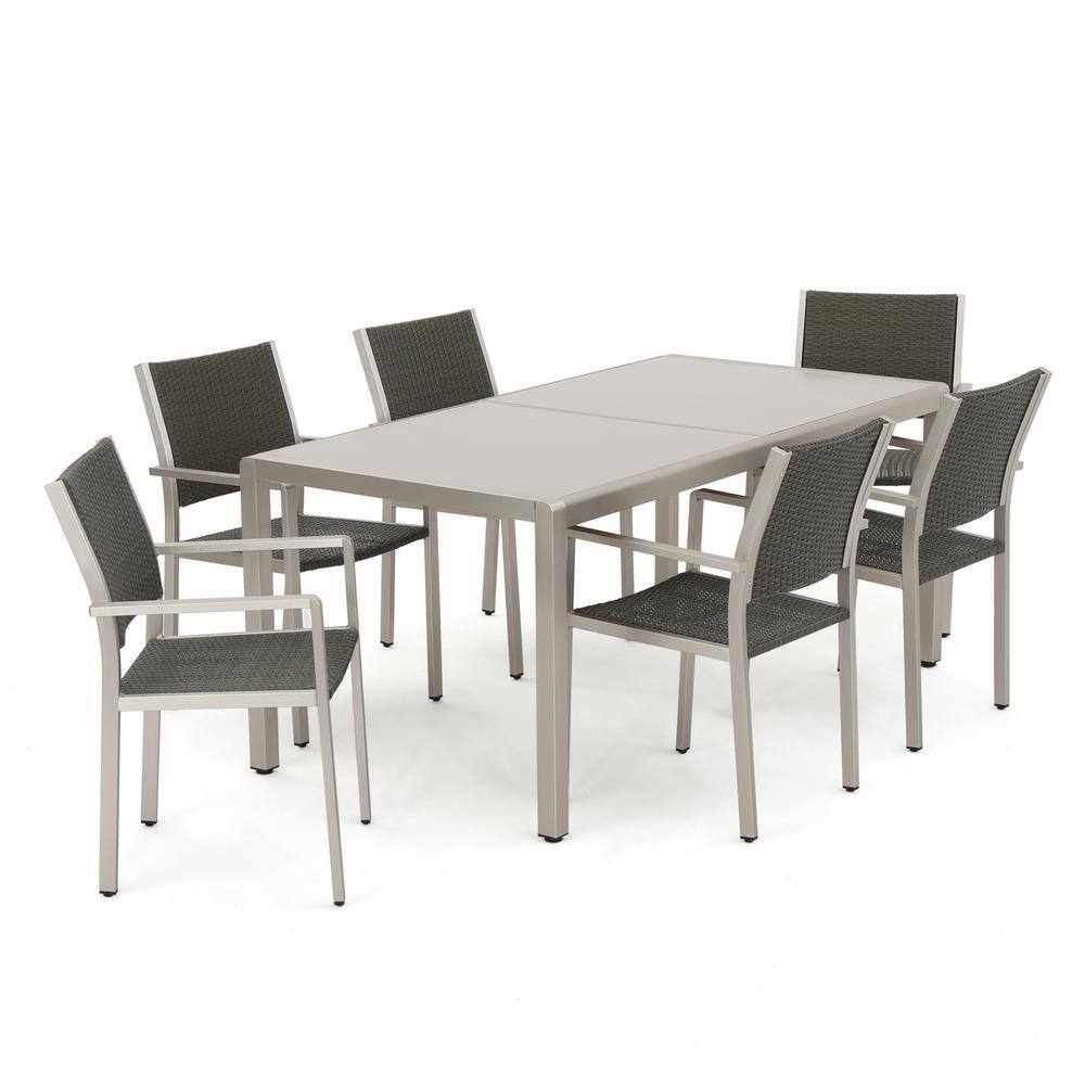 Noble House 13-Piece Metal and Faux Rattan Patio Dining, Conversation and Lounge Set with Khaki Cushions