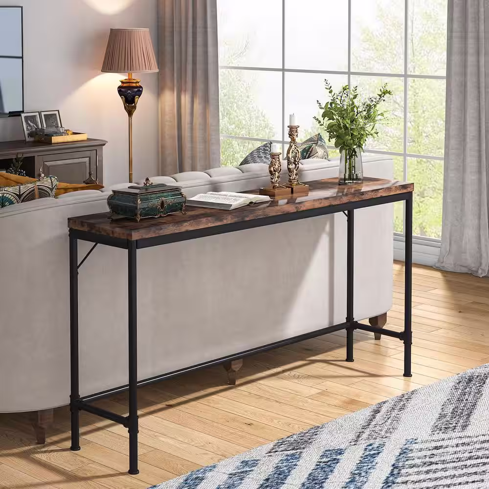 TRIBESIGNS WAY TO ORIGIN Alice 71 in. Rustic Brown Standard Rectangle Wood Console Table with Adjustable Leg Pads