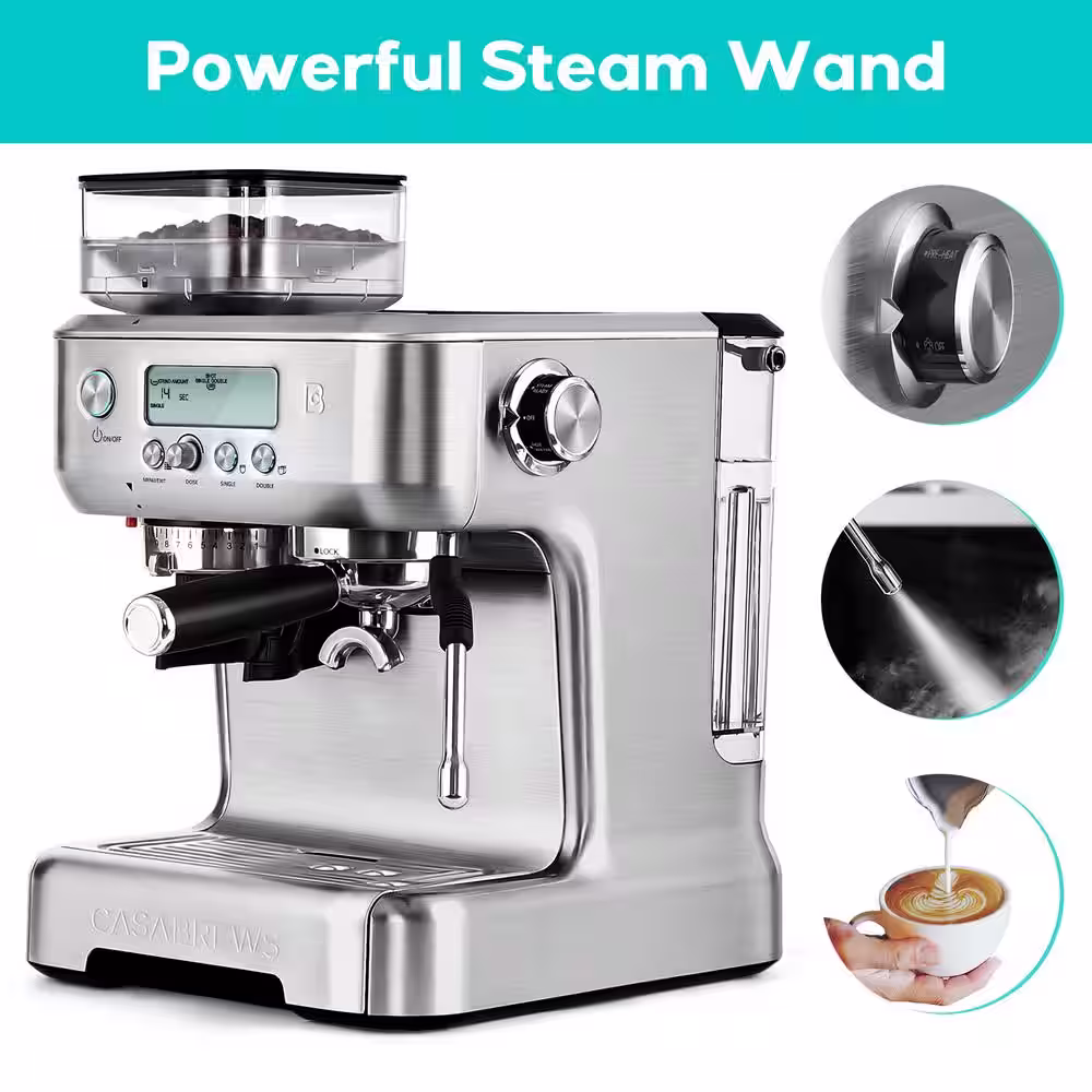 CASABREWS 5700-Pro 75-Cups Sliver Stainless Steel Espresso Machine with LCD Display and Milk Frother Steam Wand