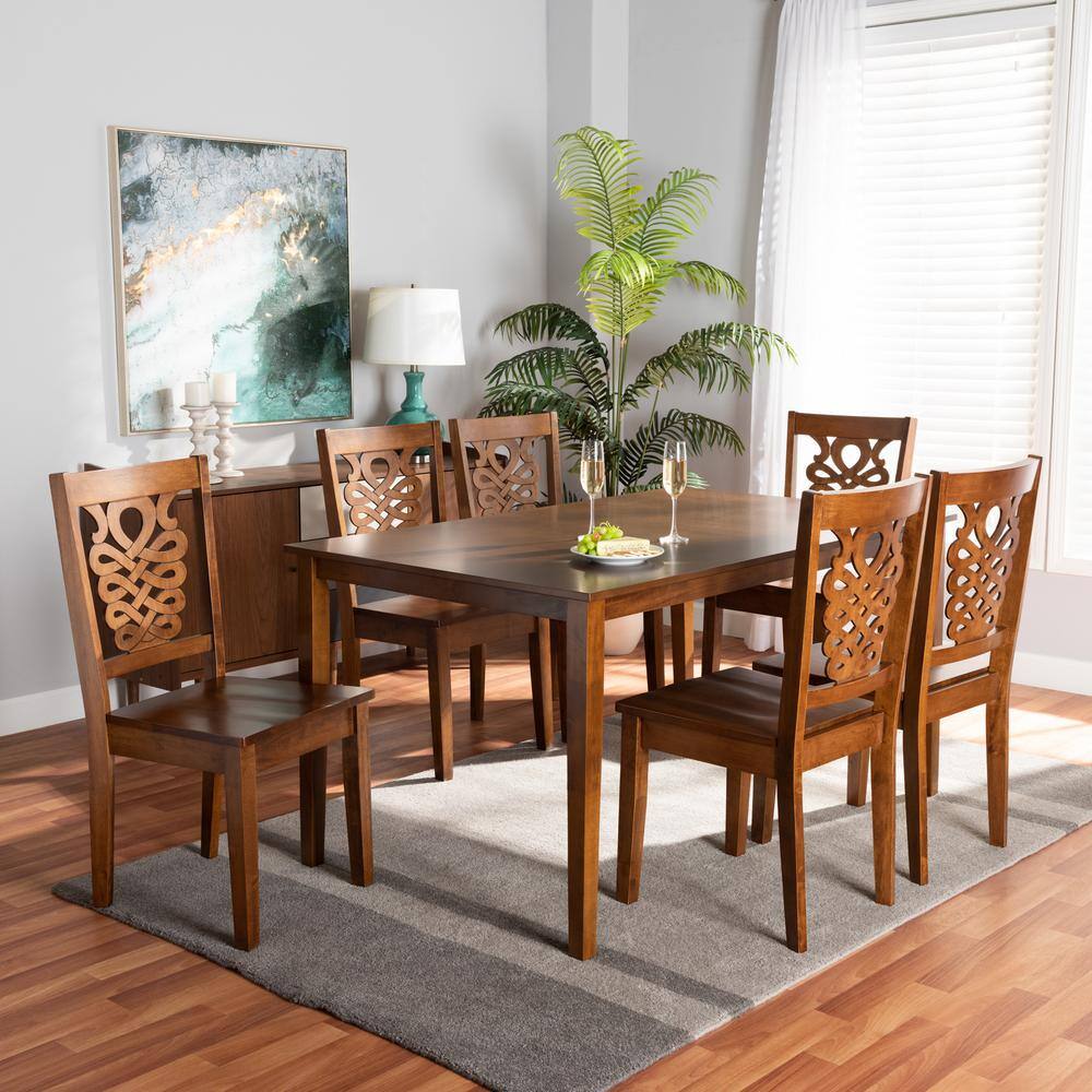 Baxton Studio Luisa 7-Piece Walnut Brown Dining Set