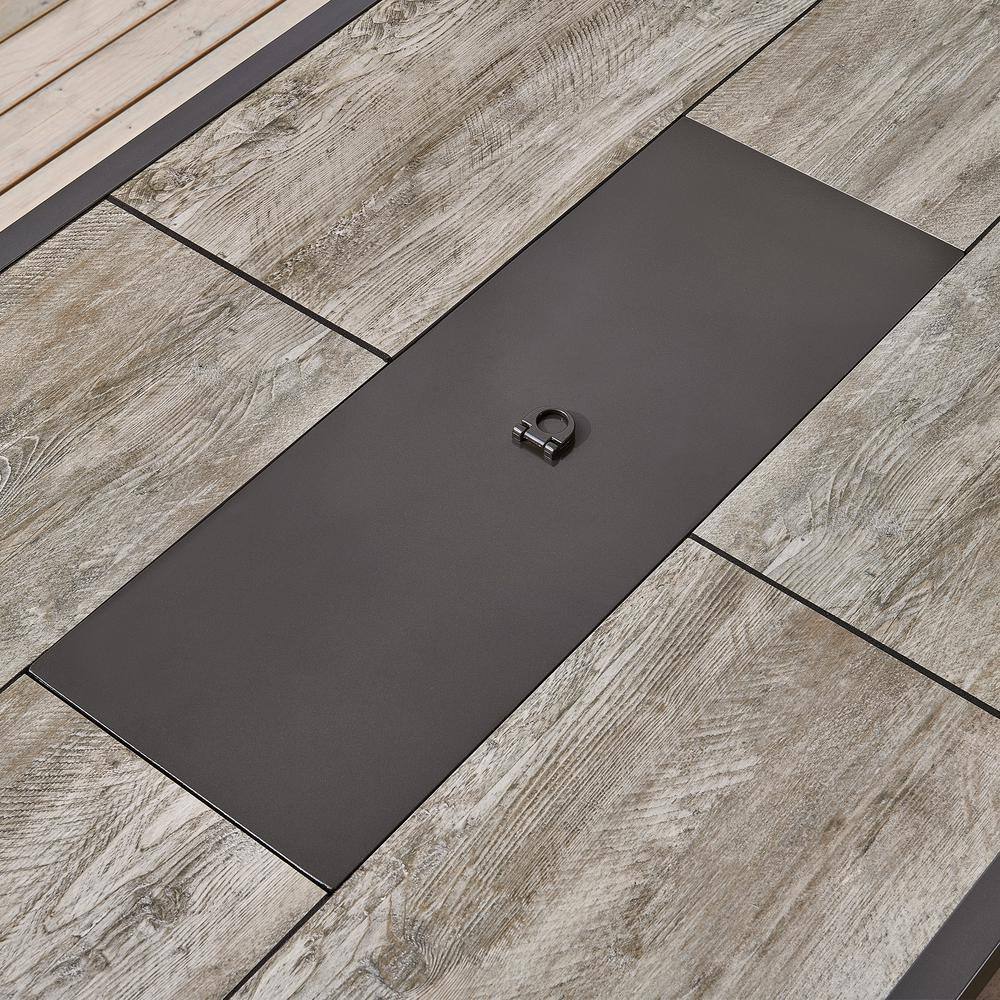 Hampton Bay Belize 51 in. W x 25 in. H Rectangle Aluminum Liquid Propane Fire Pit in Dark Brown