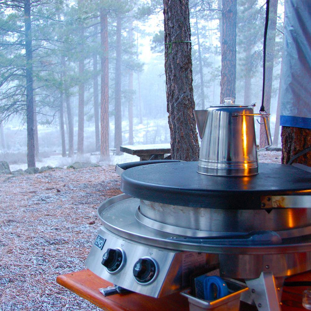 Evo Professional Tabletop 2-Burner Propane Gas Grill in Stainless Steel with Flattop