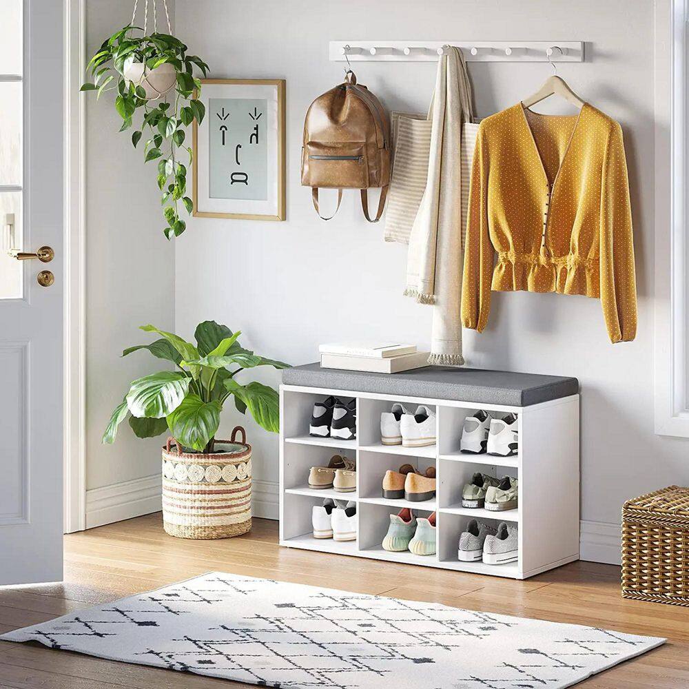 None 18.9 in. H 9-Pair 4-Tier White Wood Shoe Rack