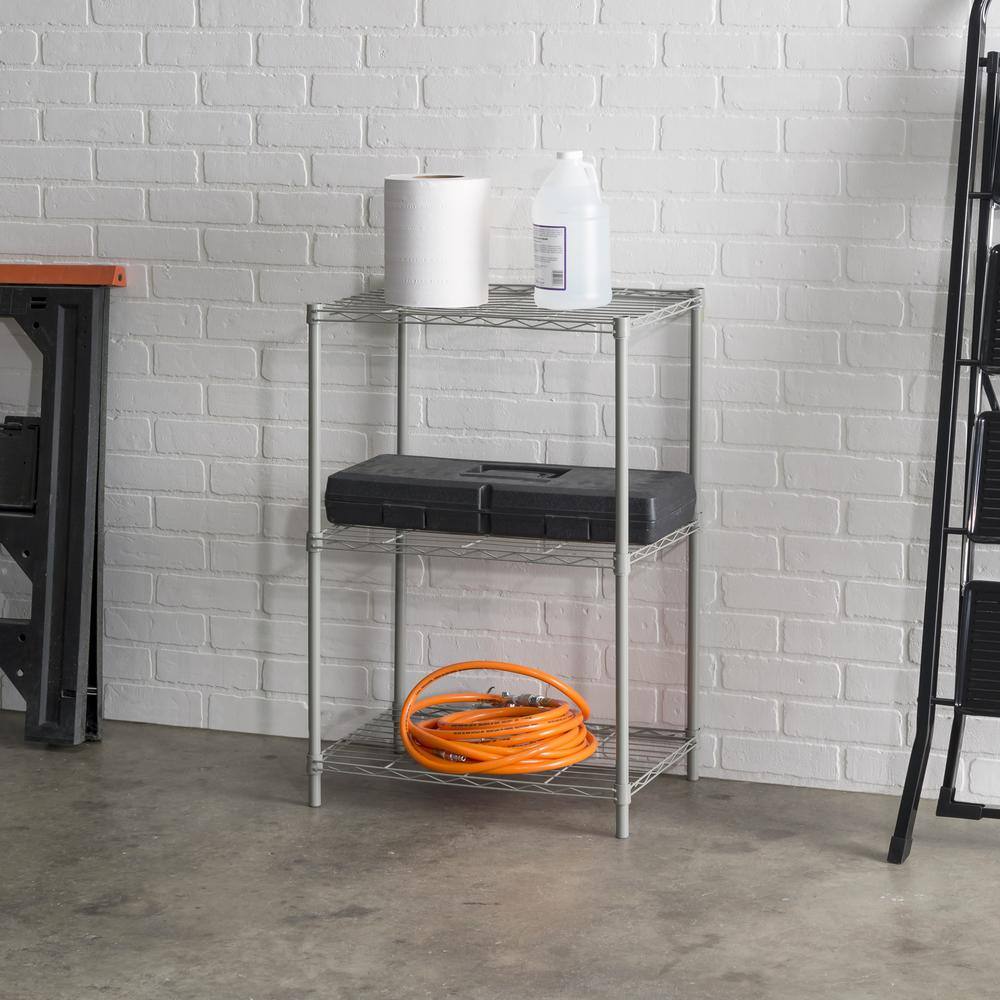 Home Basics Gray 3-Tier Metal Wire Shelving Unit (21 in. W x 32 in. H x 14 in. D)