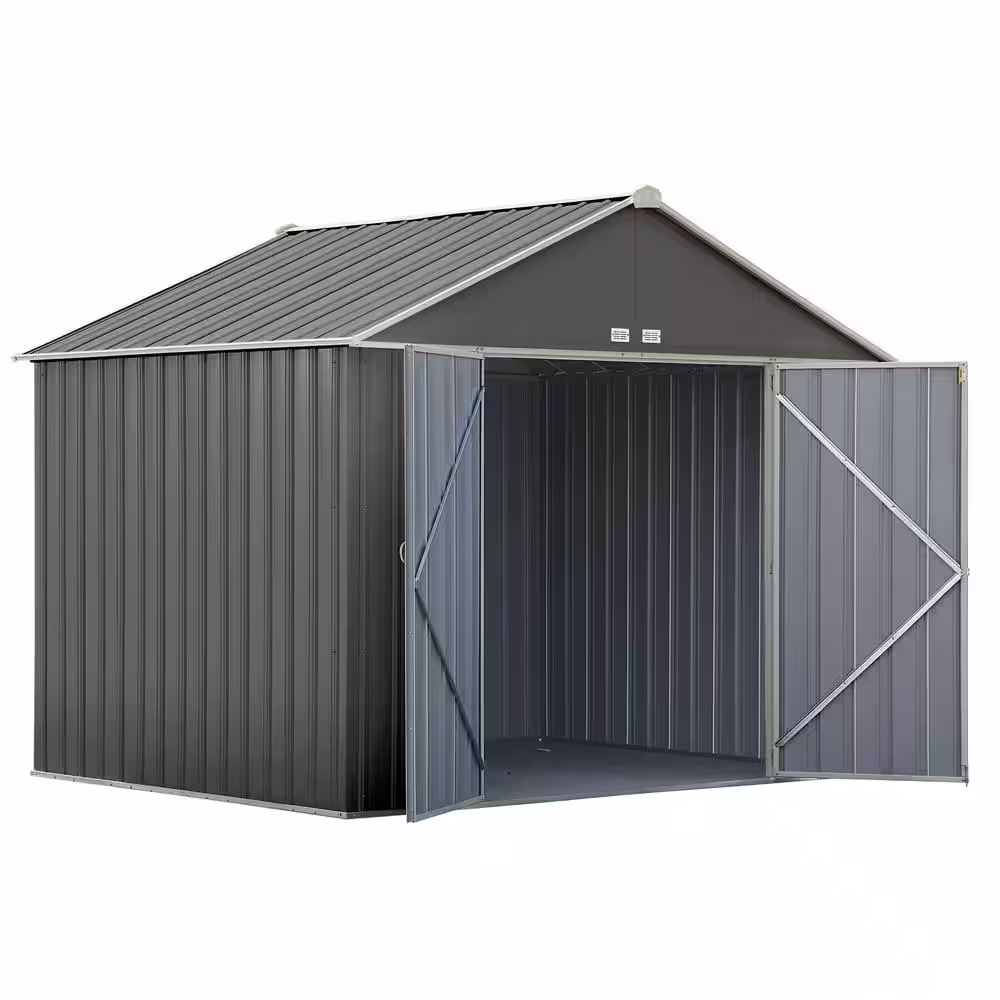 Arrow 10 ft. W x 8 ft. H x 8 ft. D EZEE Extra-High Galvanized Steel Gable Shed in Charcoal/Cream with Snap-IT Quick Assembly