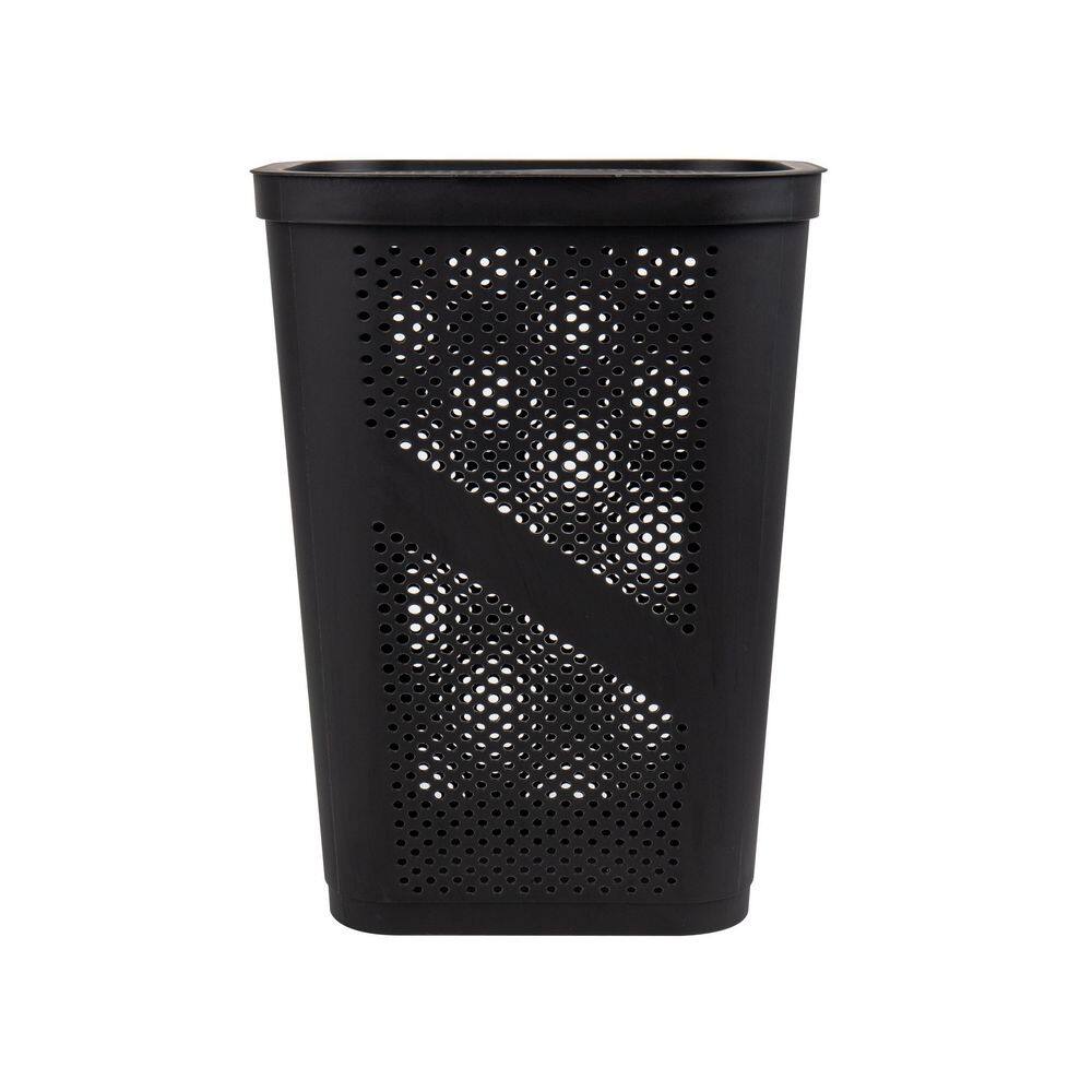 Mind Reader Basket Collection Laundry Hamper, 60 Liter (15kg/33lbs) Capacity, Cut Out Handles, Attached Hinged Lid, Set of 2, Black