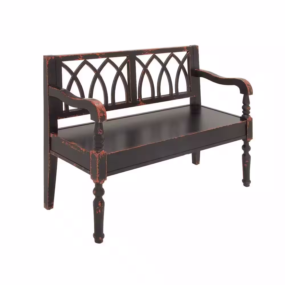 Litton Lane Black Bench with Arched Design Back 37 in. X 48 in. X 18 in.