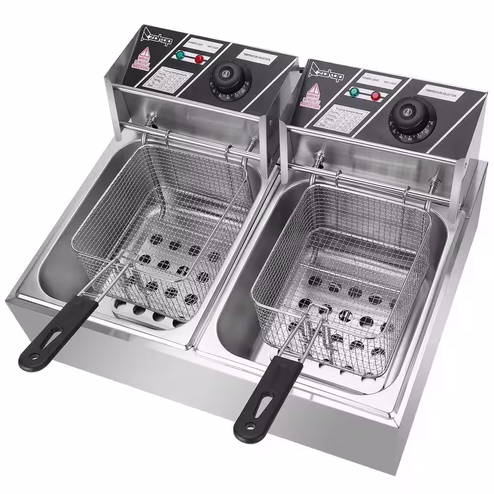 None 12.7 qt. Stainless Steel Electric Deep Fryer with Double Tanks