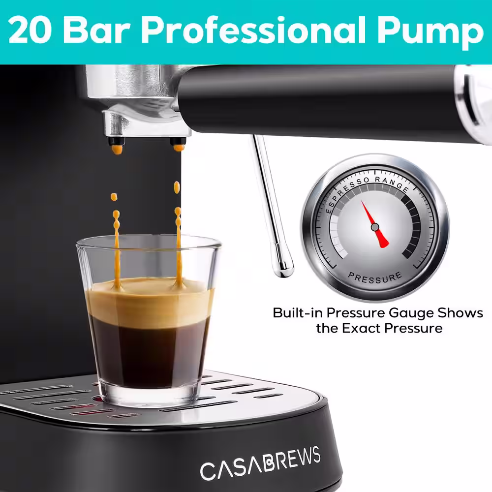 CASABREWS CM5418 20-Cup Black Stainless Steel Espresso Machine with 34 oz. Water Tank