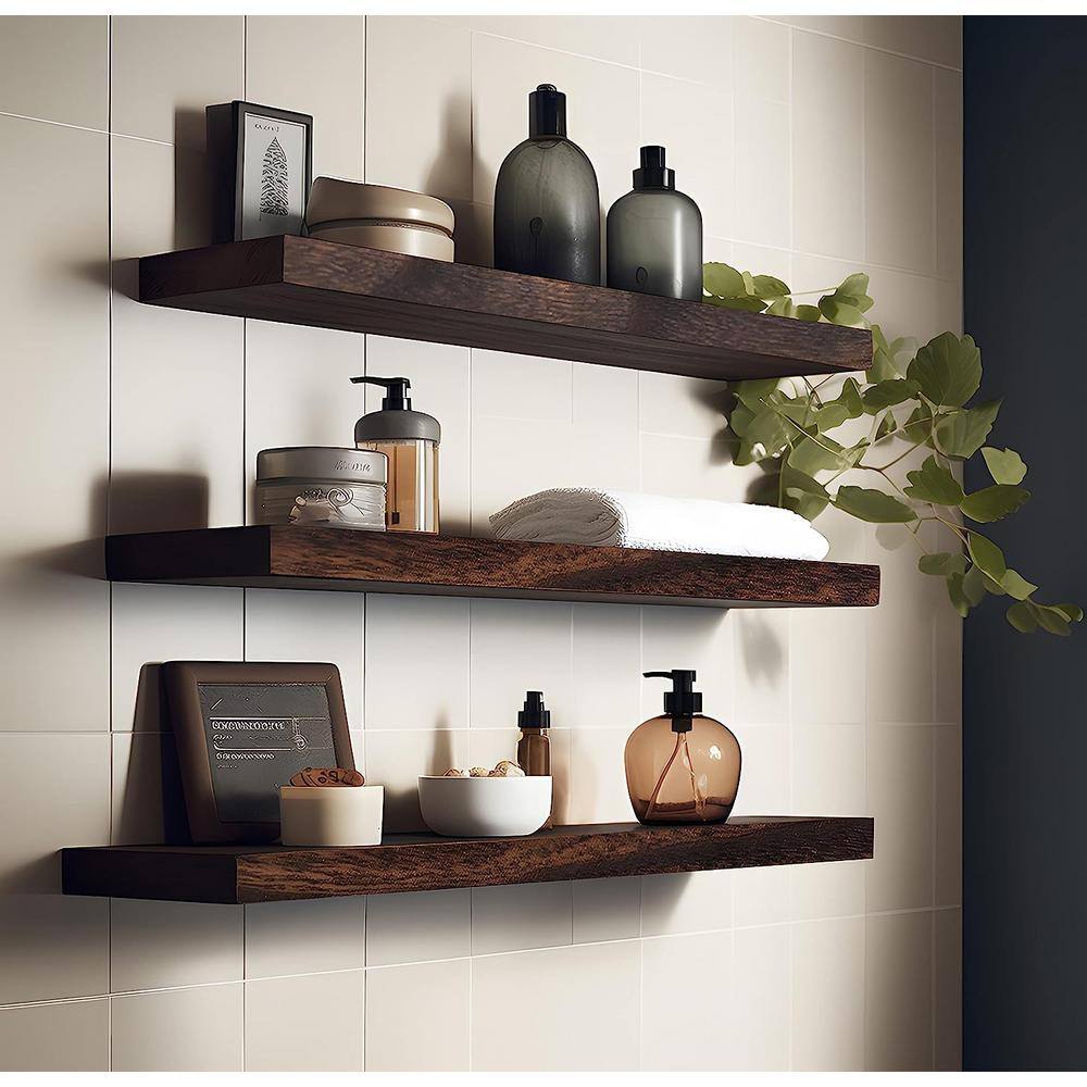 None 24 in. W x 6 in. D x 1 in. Brown Decorative Wall Shelf, Set of 4