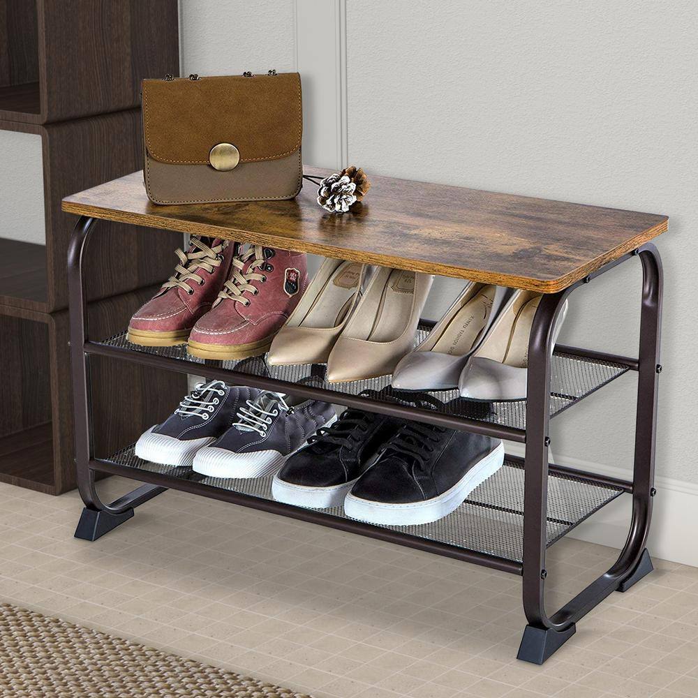 Benjara 17.7 H 6-Pair Black Metal Shoe Rack
