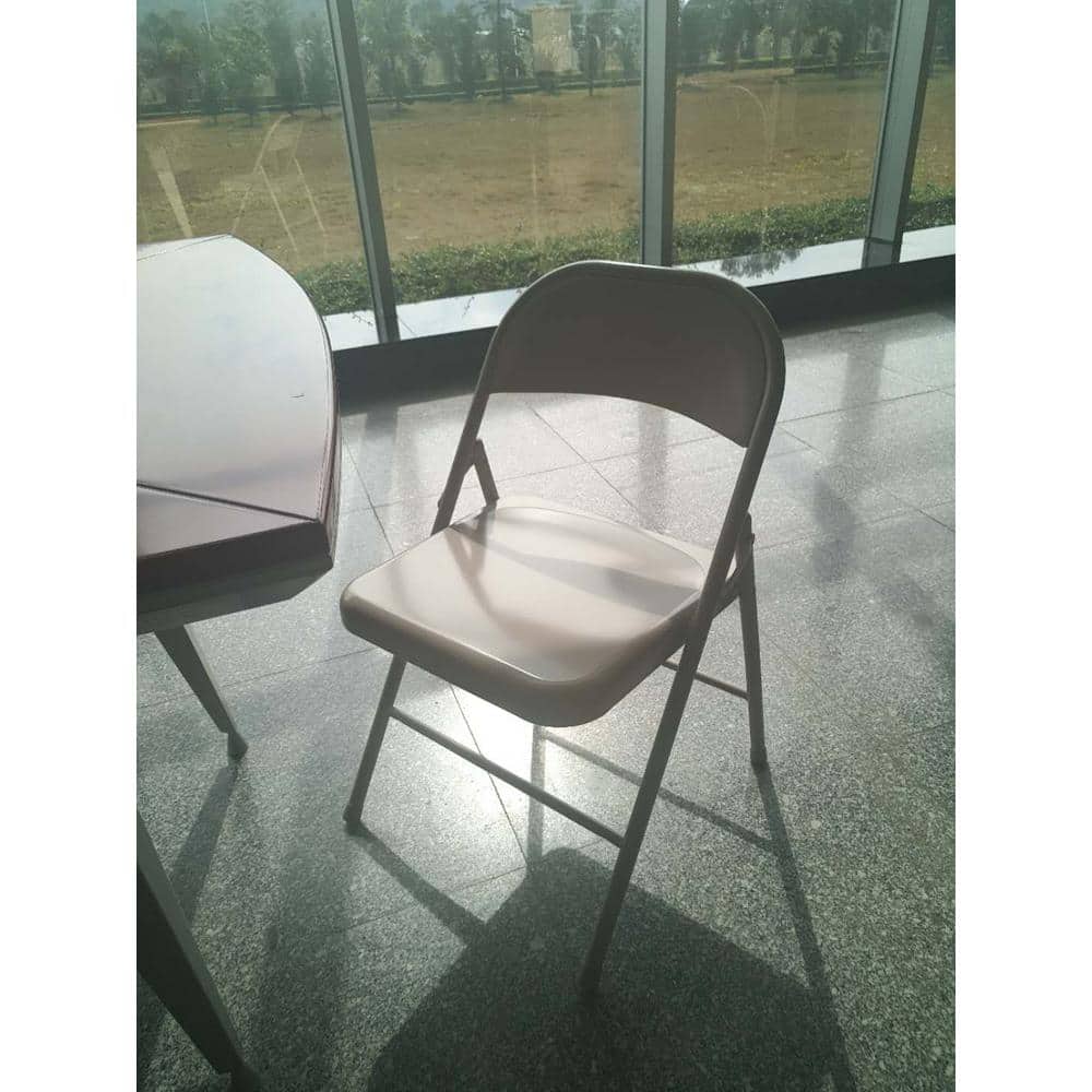 None Beige Metal Stackable Folding Chairs