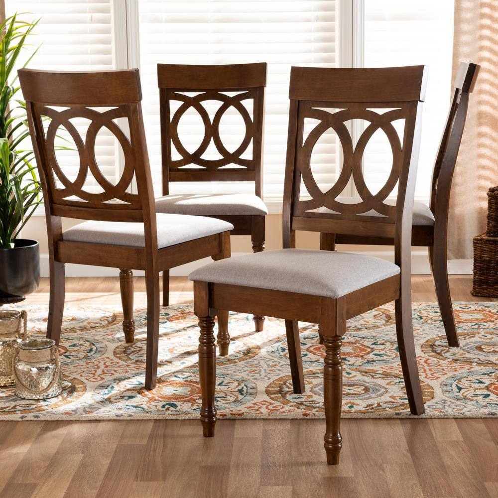 Baxton Studio Lucie Grey and Walnut Fabric Dining Chair (Set of 4)