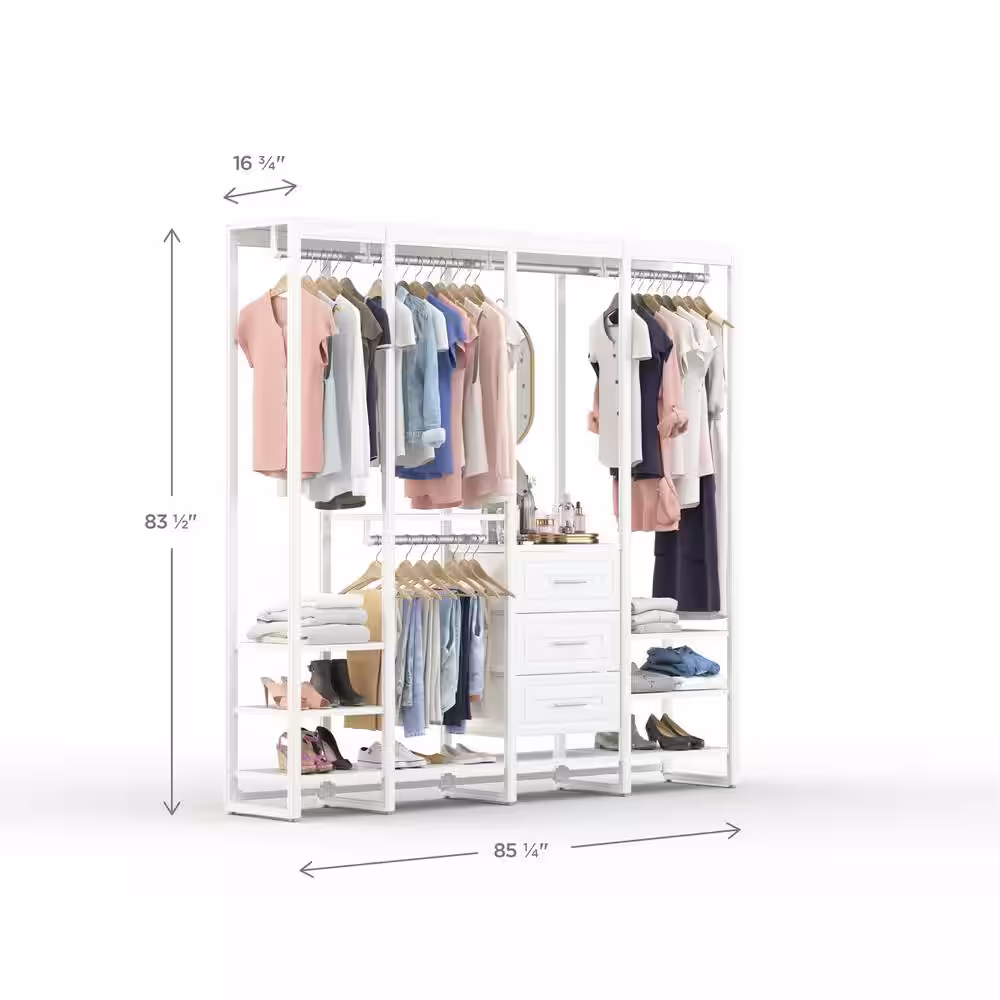 CLOSETS By LIBERTY 84 in. W White Adjustable Wood Closet System with 13-Shelves and 4-Rods