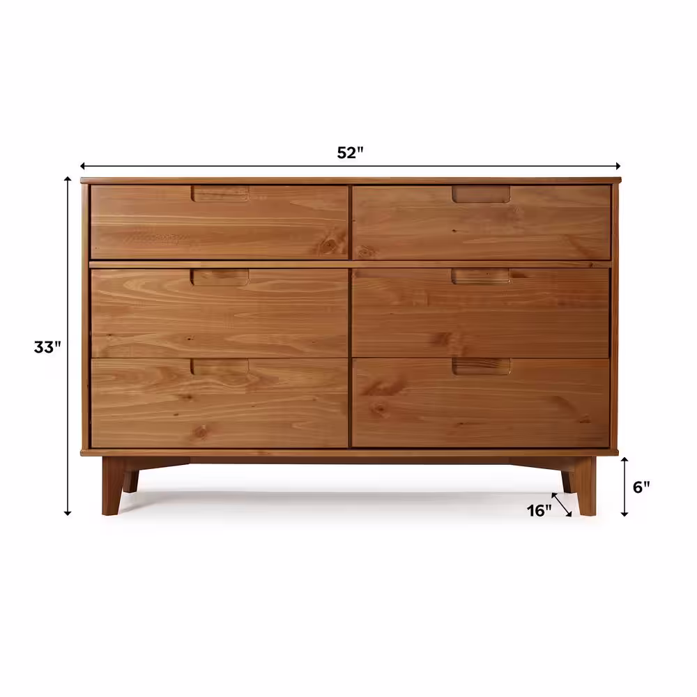 Welwick Designs 6-Drawer Black Solid Wood Mid-Century Modern Cutout Dresser (33 in. H x 52 in. W x 16 in. D)