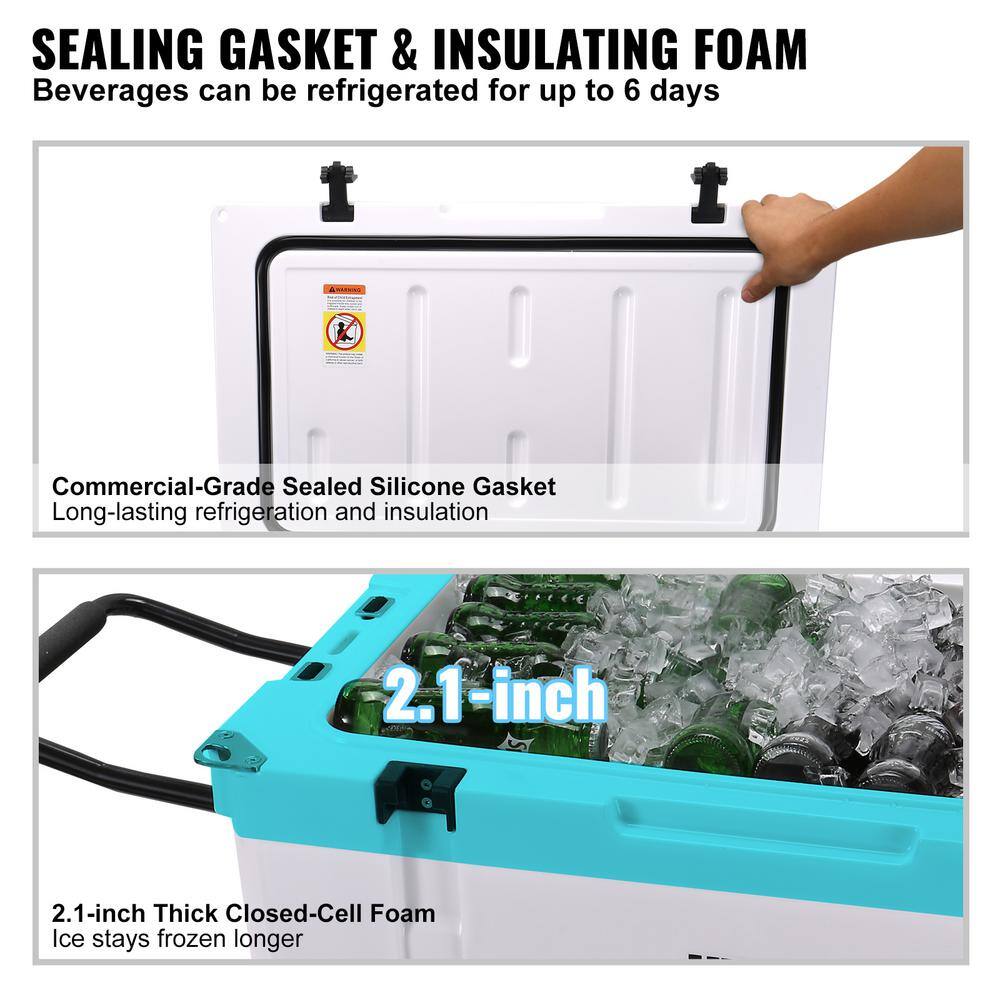 None Insulated Portable Cooler with Wheels 65 qt. Holds 65 Cans, Wheeled Hard Cooler Ice Chest Lunch Box