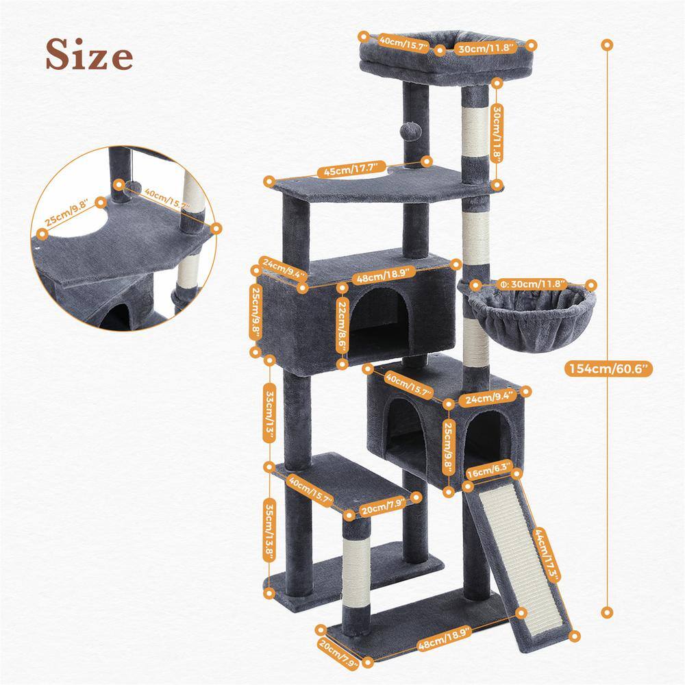 None Scratching Posts and Trees, Cat Tree, Cat House in Smoke Gray