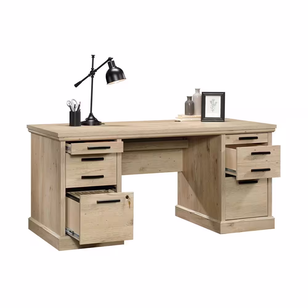 SAUDER Aspen Post 65.118 in. W Prime Oak 6-Drawer Executive Desk