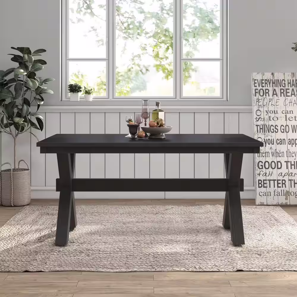 Furniture of America Starcrest Farmhouse Wood 64 in. Brushed Black Cross Leg Dining Table Seats 6