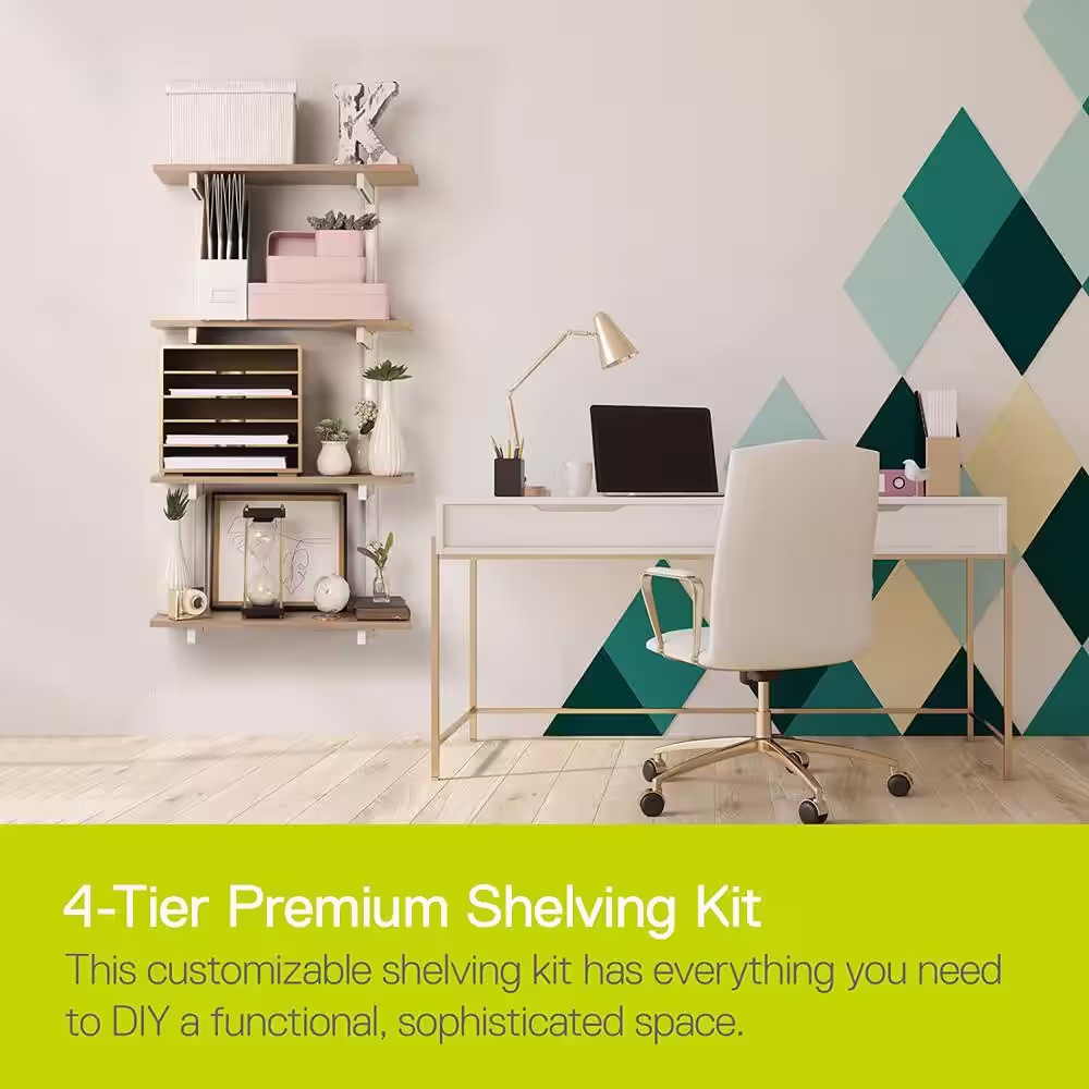 None Delta 4-Tier Adjustable Premium Decorative Wall Shelf Kit with Shelves Light Oak