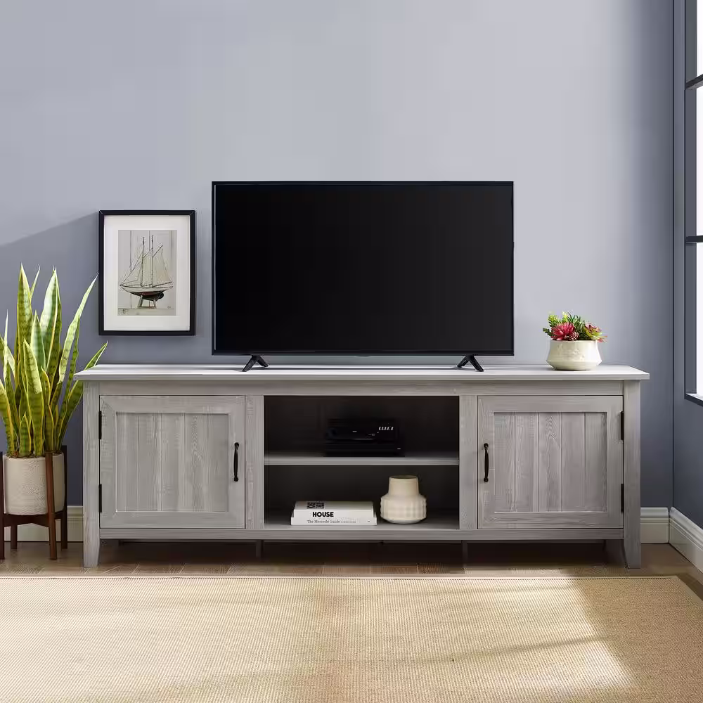 Walker Edison Furniture Company 70 in. Stone Grey Composite TV Stand with Storage Doors (Max tv size 78 in.)